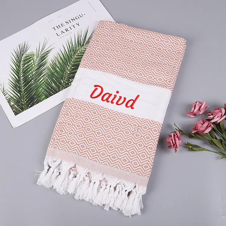 ZoikOm Personalized Turkish Beach Towel with Name, Bachelorette Party Favors, Birthday Gifts, Wedding Favors Bridesmaid Beach Towel (Color L)