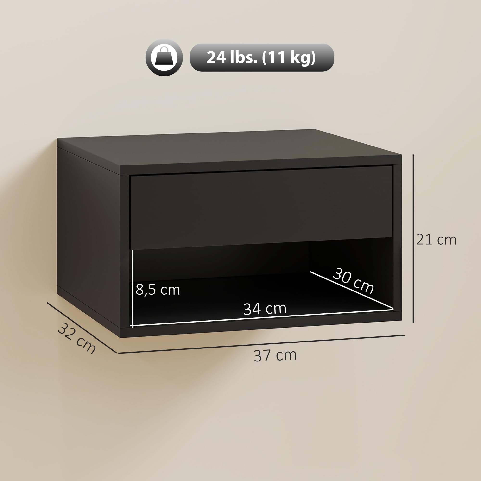 HOMCOM Schwebende Nachttische Set von 2, Schwarz