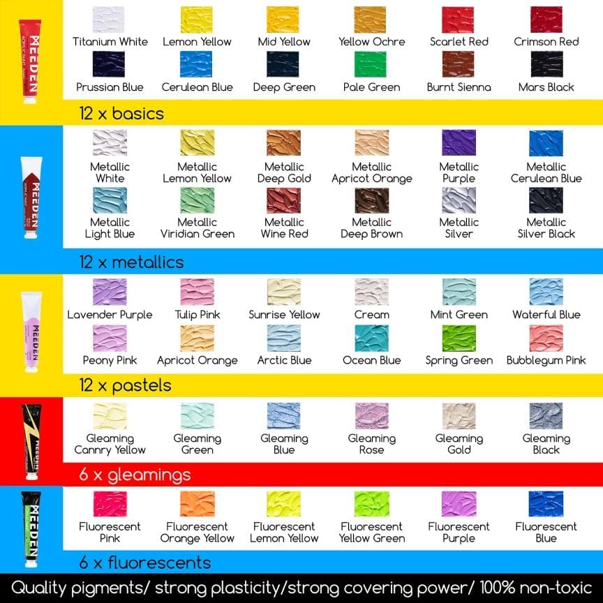 MEEDEN 72PCS Deluxe Acrylic Paint Set, Artist Painting Kit with Beech Wood Tabletop Easel, 48 Colors x 22ml Acrylic Painting Set, Canvas, Paint Brushes, Art Supplies for Adults, Beginners - Image 4