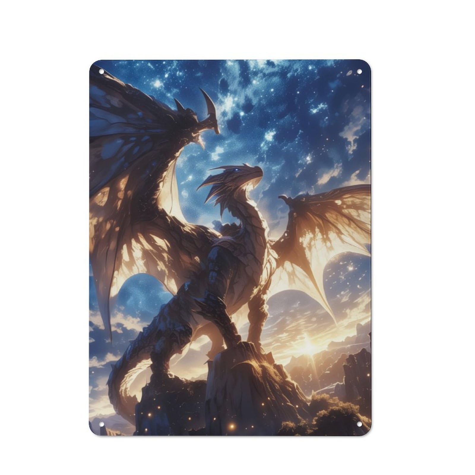 Junmoney Majestic Dragon Starry Sky Printed Metal Sign, Clean Printed Wall Decor For City Themed Room, Study Or Gallery Wall, 40X30cm