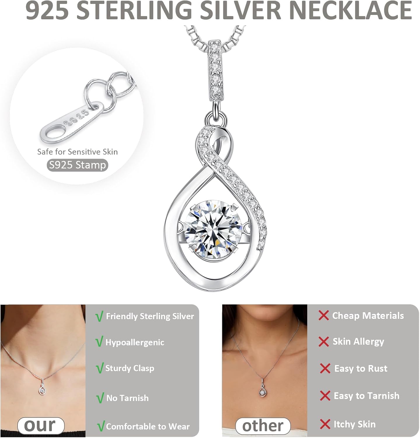 SUNFEEL 14K Gold Plated 925 Sterling Silver 1CT Cubic Zirconia Necklace for Women, Teardrop Infinity Dancing Pendant, Sparkling Gift for Anniversary Christmas Valentines