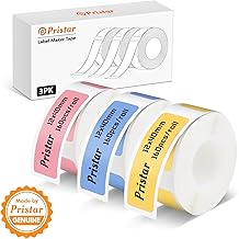 Pristar P15 Labels, 3 Rolls 12 mm x 40 mm, Self-adhesive Thermal Label Tape, Compatible with P15 Marker, Pink + Yellow + Blue, 160 Labels/Roll