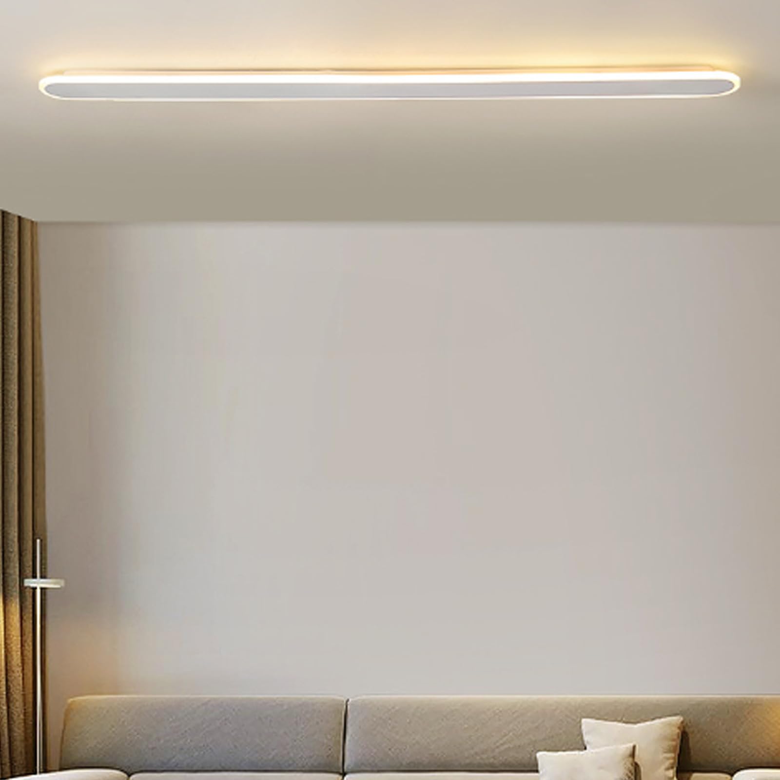 TZSMUM LED Aluminium Long Ceiling Lighting Indoor Rectangle Ceiling Lights Minimalism Atmosphere Decorate Ceiling Lamp Black/White Batten Ceiling Lighting Kitchen Garage (150cm,White Neutral Light)