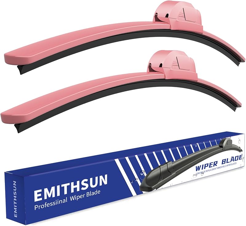 Palhetas do limpador de para-brisa EMITHSUN Sakura Pink 26" + 16" para gancho U/J – Par