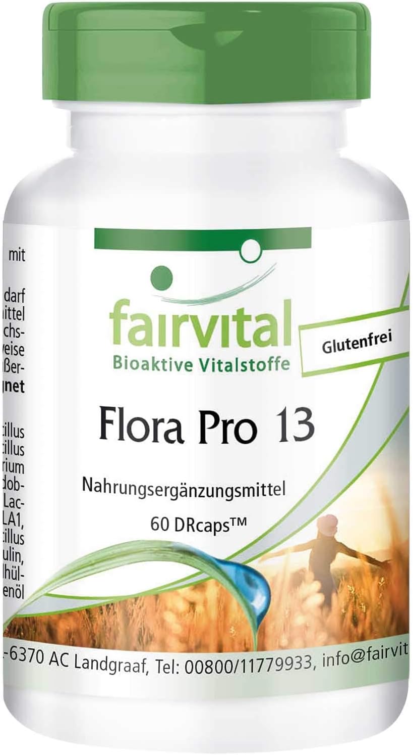 Flora Pro 13 voedingssupplement – Probiotica capsules – HOOG GEDOSEERD – 60 capsules – 13 stammen van bacteriën & 41,5 miljard kiemen per capsule