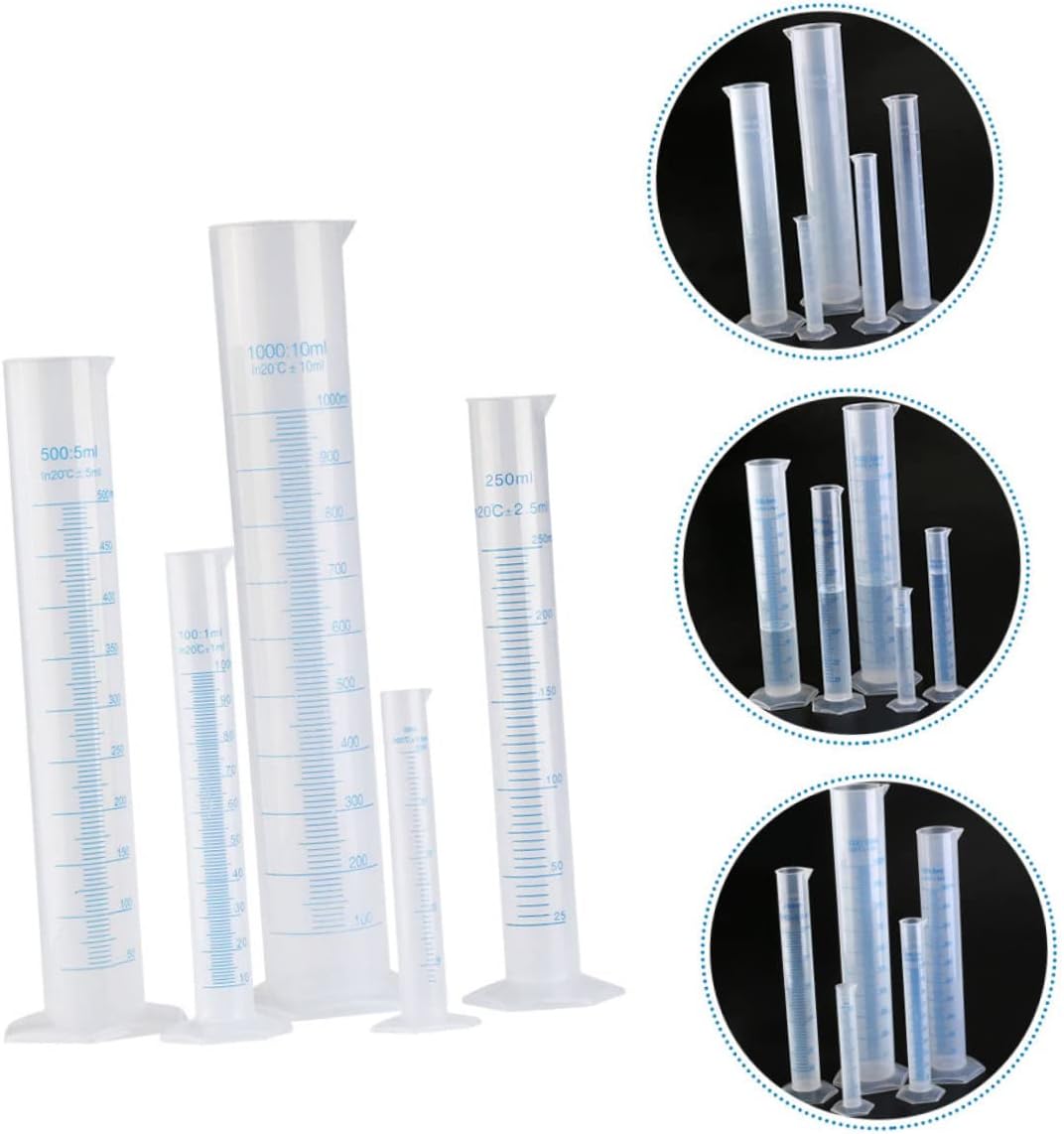 5pcs Measuring Cylinders for Liquids Plastic Lab Test Beakers Caps Tubes