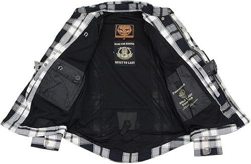 Vista 25 de Milwaukee Leather Camisa de franela a cuadros para hombre con armadura CE, reforzada con fibras de aramida, talla M MPM1654