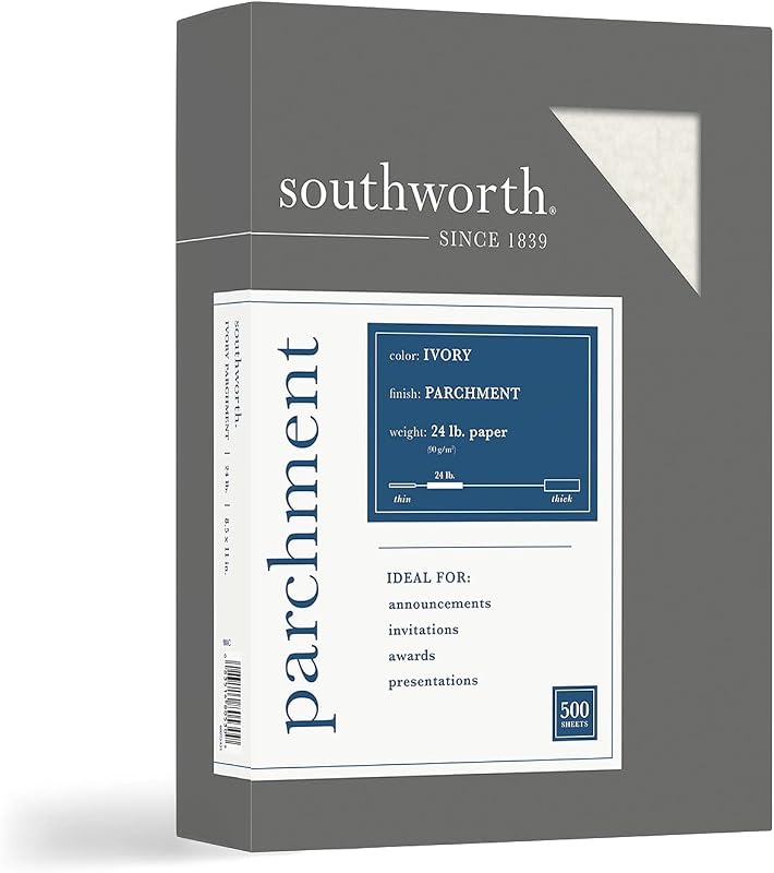 Southworth Parchment Paper - for Laser Print - Letter - 8.50quot; x 11quot; - 24 lb - Parchment - 500 / Box - Ivory