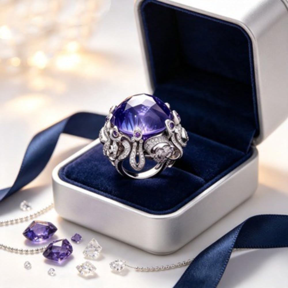 Purple Ring for Women – Silver Plated Alloy Vintage Design, Jewelry Gift for Her, Birthday Present for Best Friend or Sister image 3