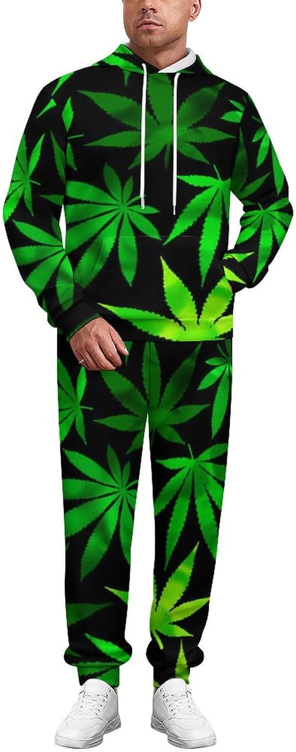 Weed Leaf Men‘s Track Suits Casual Sets 2 Piece Outfits Sweatsuit for Women Hooded Sweatshirt and Pants