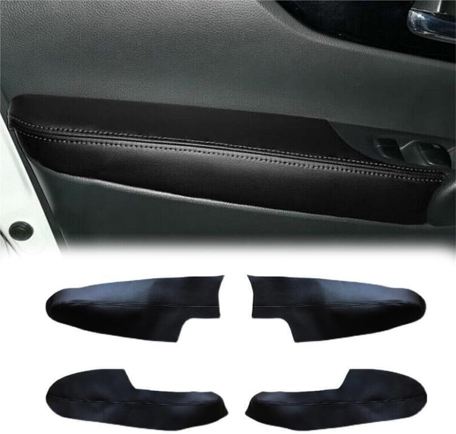 4PCS Black Interior Door Panels Armrest Leather Cover for N-issan R-ogue 2014 2015 2016 2017 2018