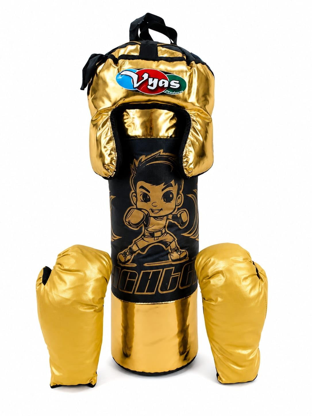 Boxing kit for Kids Set with Gloves & Head Guard | Training Kit for Boys & Girls | Hanging Punch Bag for Indoor & Outdoor Fitness Practice (Gold & Black)-image-41