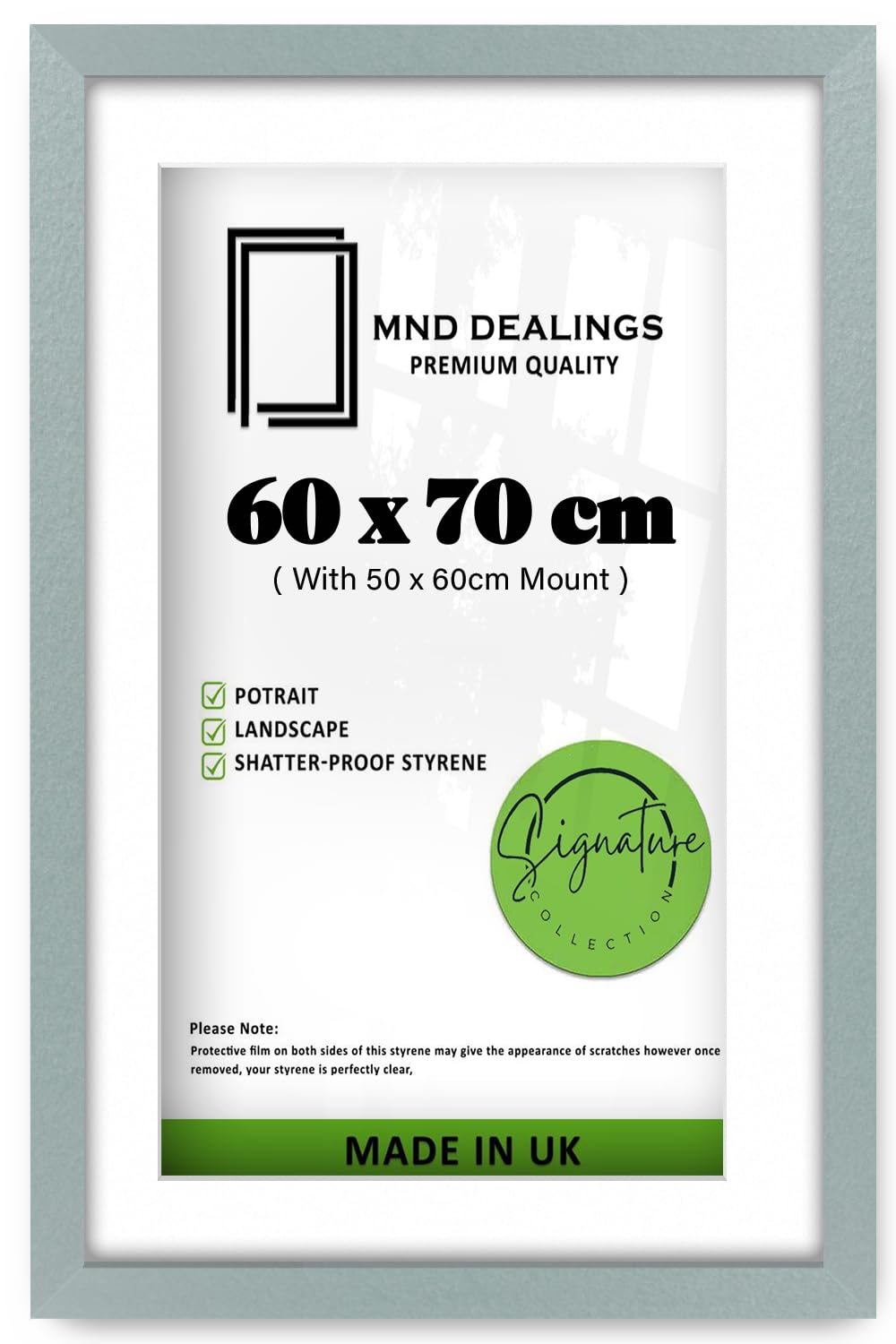 MND Dealings Silver 60x70cm Picture Frame, Display Picture with (50x60cm) White Mat, Thin Photo Frames with HD Clear Perspex for Wall Mounting Horizontally and Vertically (Silver)