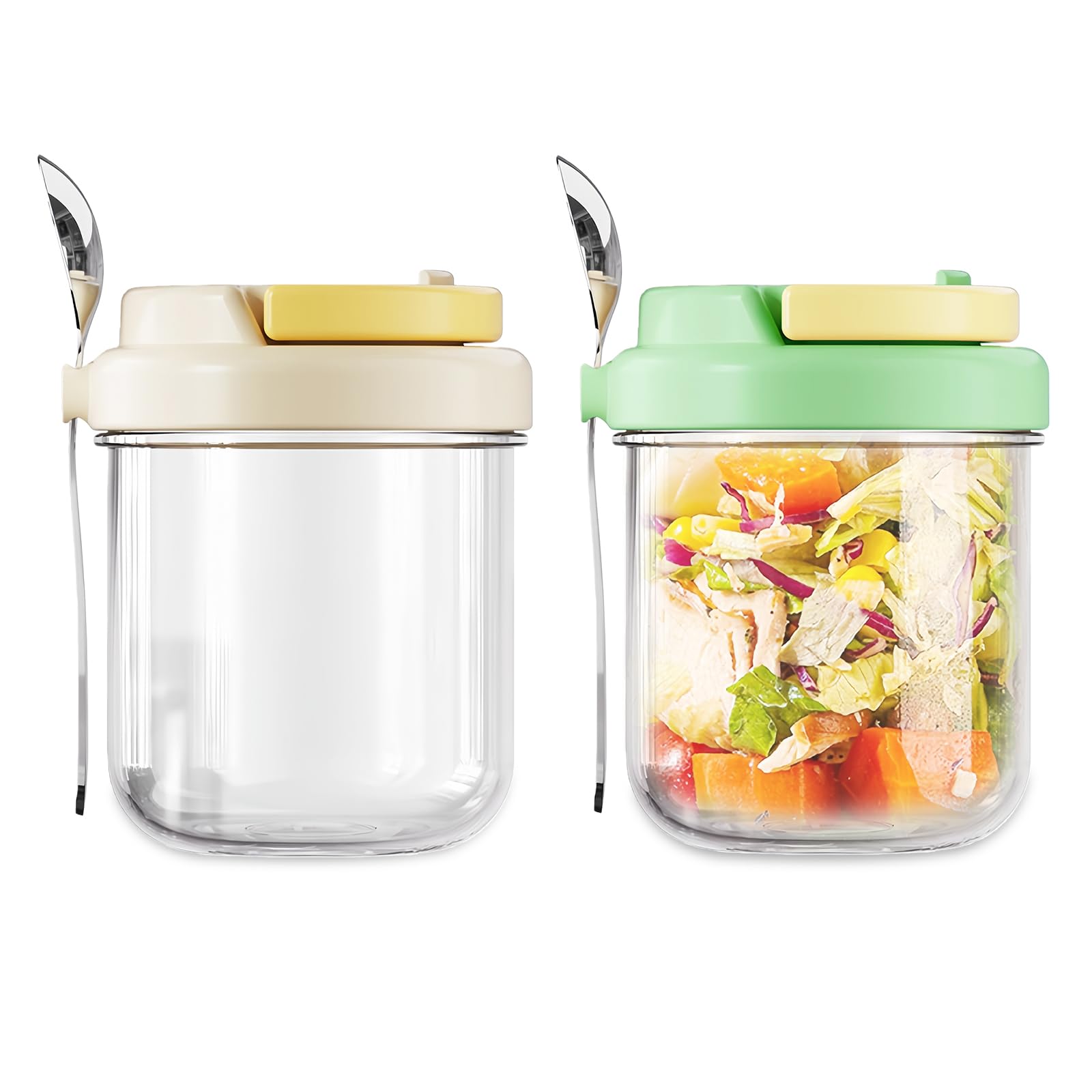 2 Pack Overnight Oats Container, Overnight Oats Jars with Lid and Spoon