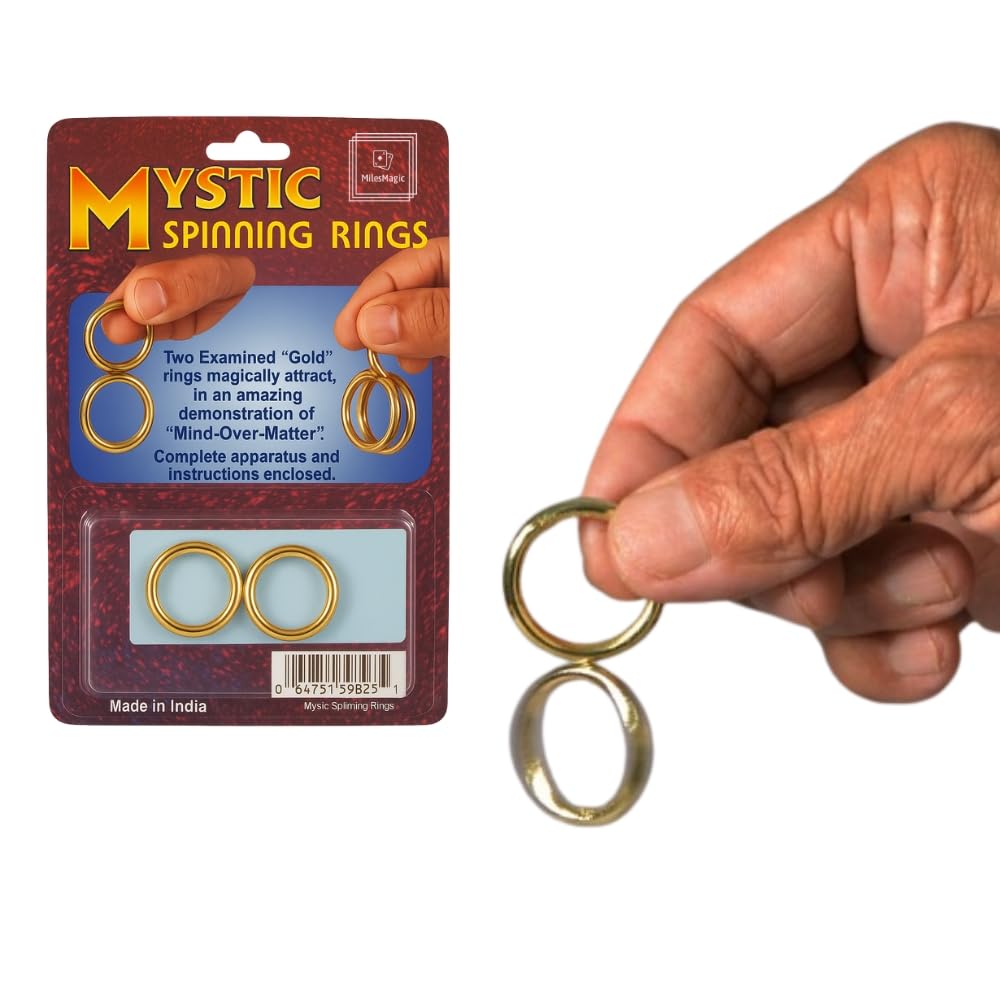 MilesMagic Magician's Mystic Spinning Rings | Kinetic Hanging Golden Rings Gimmick | Visual Magic Trick for Kids & Adults | Easy Professional Illusion with Instructions | Classic Novelty Gift