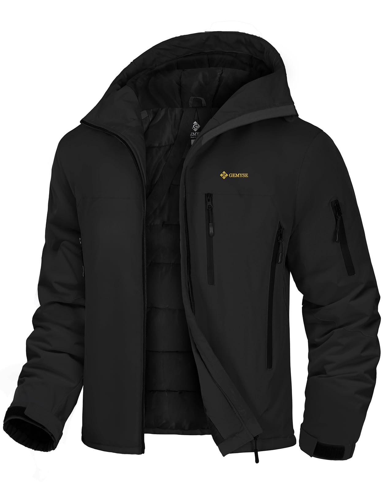 GEMYSE Herren Skijacke Wasserdicht Winterjacke mit Kapuze Schulterträger Berg Windbreaker Snowboarden