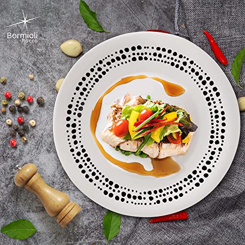 Bormioli Rocco White Moon Chiaroscuro, Set Of 6, 10.75" Dinner Plates, Tempered Opal Glass Dishes, With The Sfere Design, Made In Spain. #TOP4