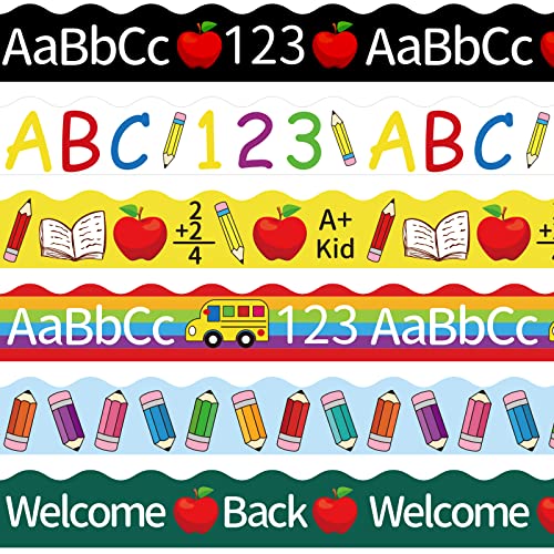 Image of Whaline 69Ft Back to School Bulletin Board Borders Colorful Pencil Apples Border Trim Stickers Welcome Back First Day of School Decorations for Classroom Chalkboard Home Party Decor