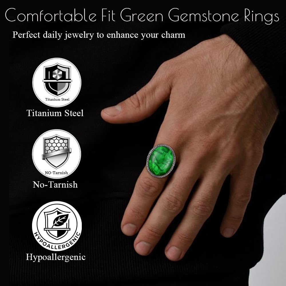 Titanium Turquoise/Blue Gemstone Rings for Men,Tree of Life Vintage Signet Rings Luxury Jewelry Gift for Men Father Comfortable Fit Size 8-12