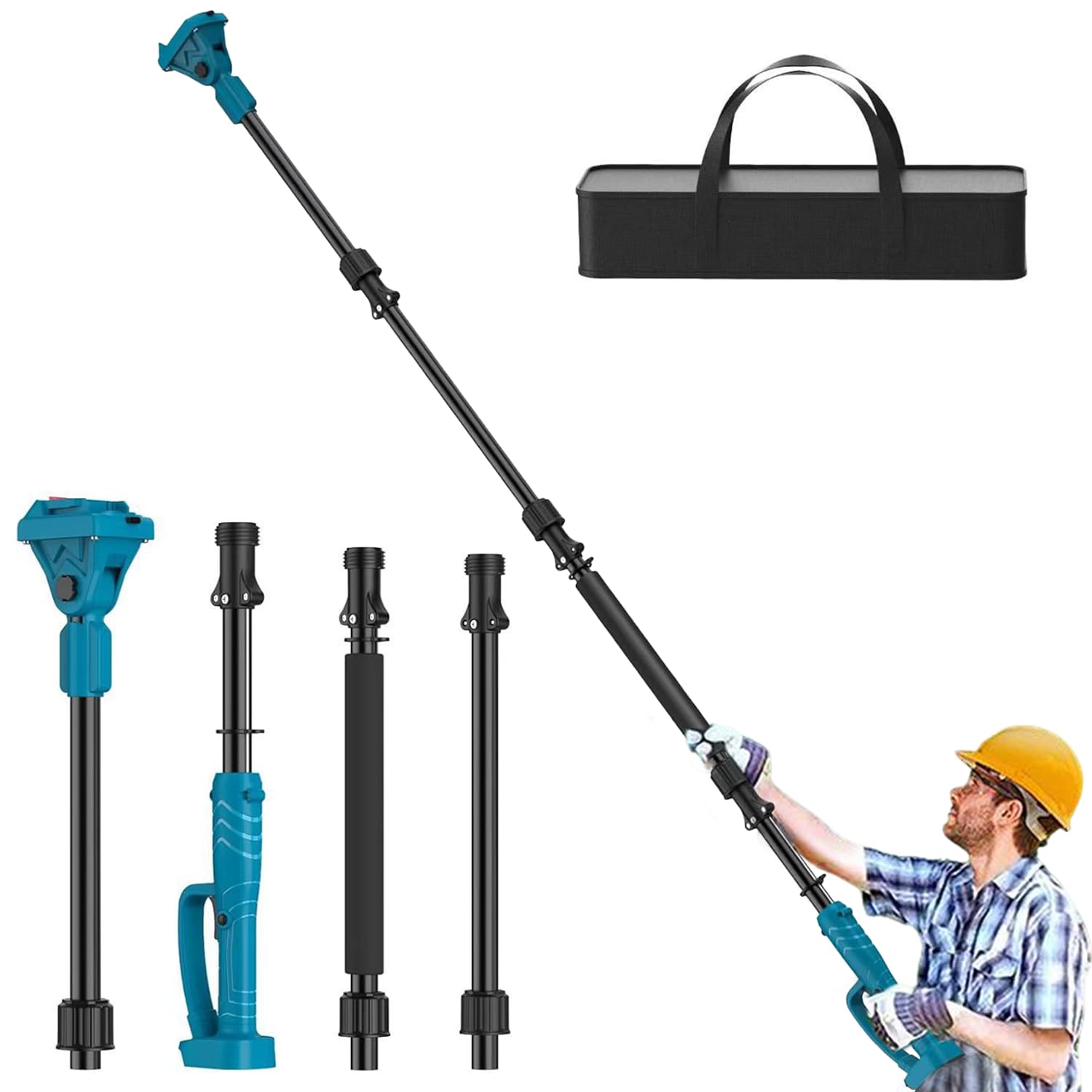 Barra telescópica de 2 m para podadora y tijeras de jardín, rotación de 180°, barra de extensión de aleación de aluminio con bolso, barra de extensión para batería Makita de 18 V (sin batería)