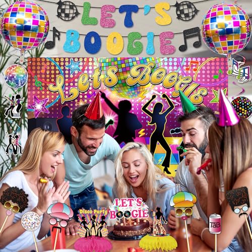 Image of Crenics 70s Disco Theme Party Decorations with Let's Boogie Backdrop