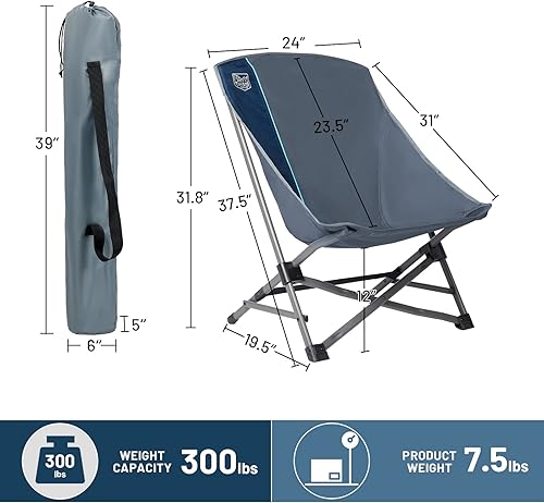Miniatura 7 de TIMBER RIDGE Silla de camping plegable ligera para adultos, sillas de playa estables de asiento bajo con bolsa de transporte, silla portátil de