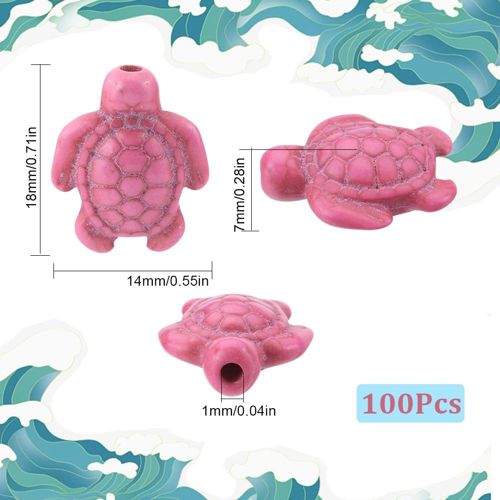 SUNNYCLUE 1 Box 100Pcs Sea Turtle Beads Pink Synthetic Turquoise Stone Turtles Charm Bead Summer Sea Animal Ocean Tortoise Beads Bulk Loose Spacer Beads for Jewelry Making Beading Kits Adults - Image 2