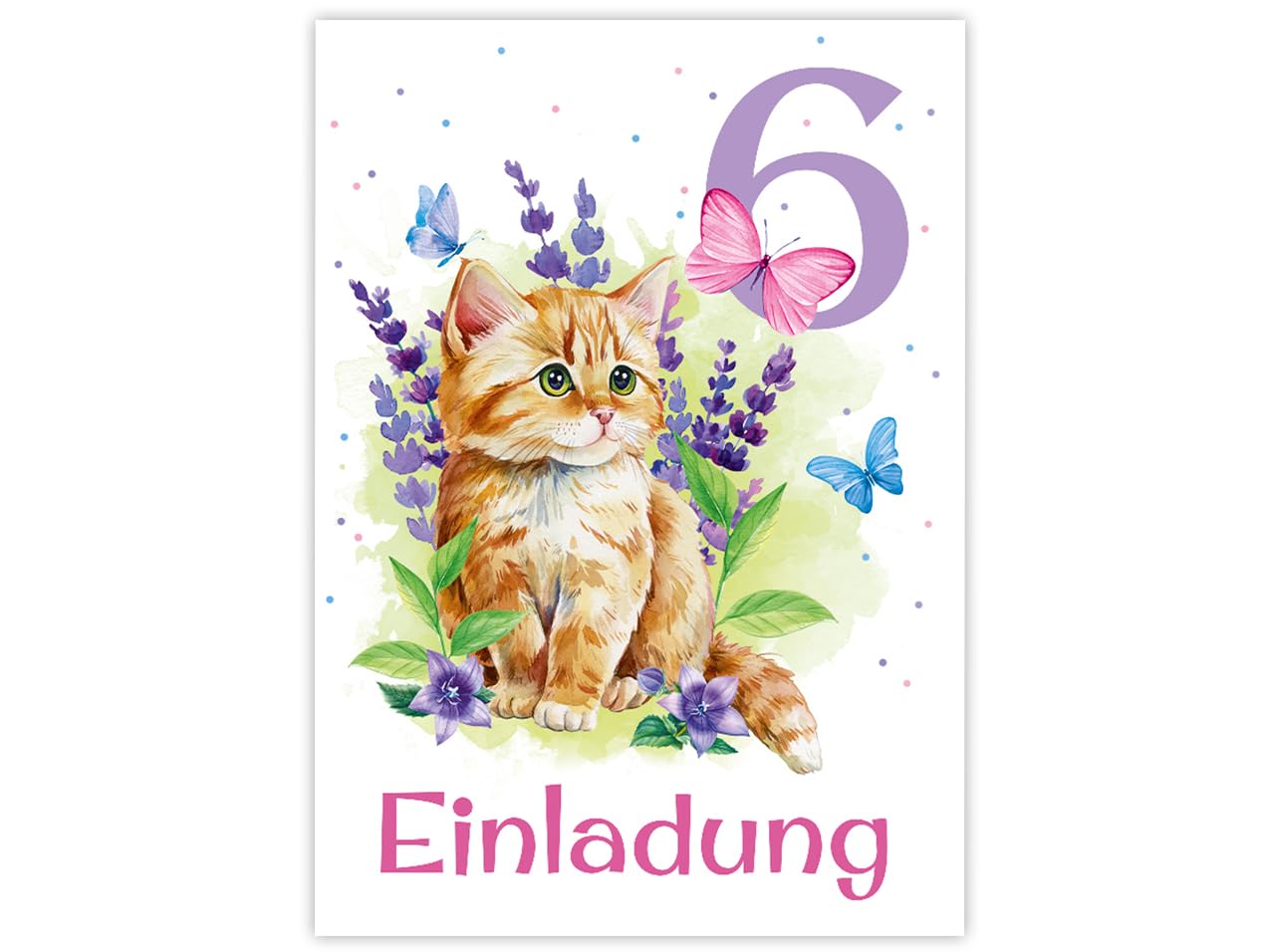 12 Biglietti D'invito Per 6° Compleanno Bambina – Tema Gatti E Ragazze, Formato A6, Carta 300g/m² Con Vernice UV, Made In Germany - 4