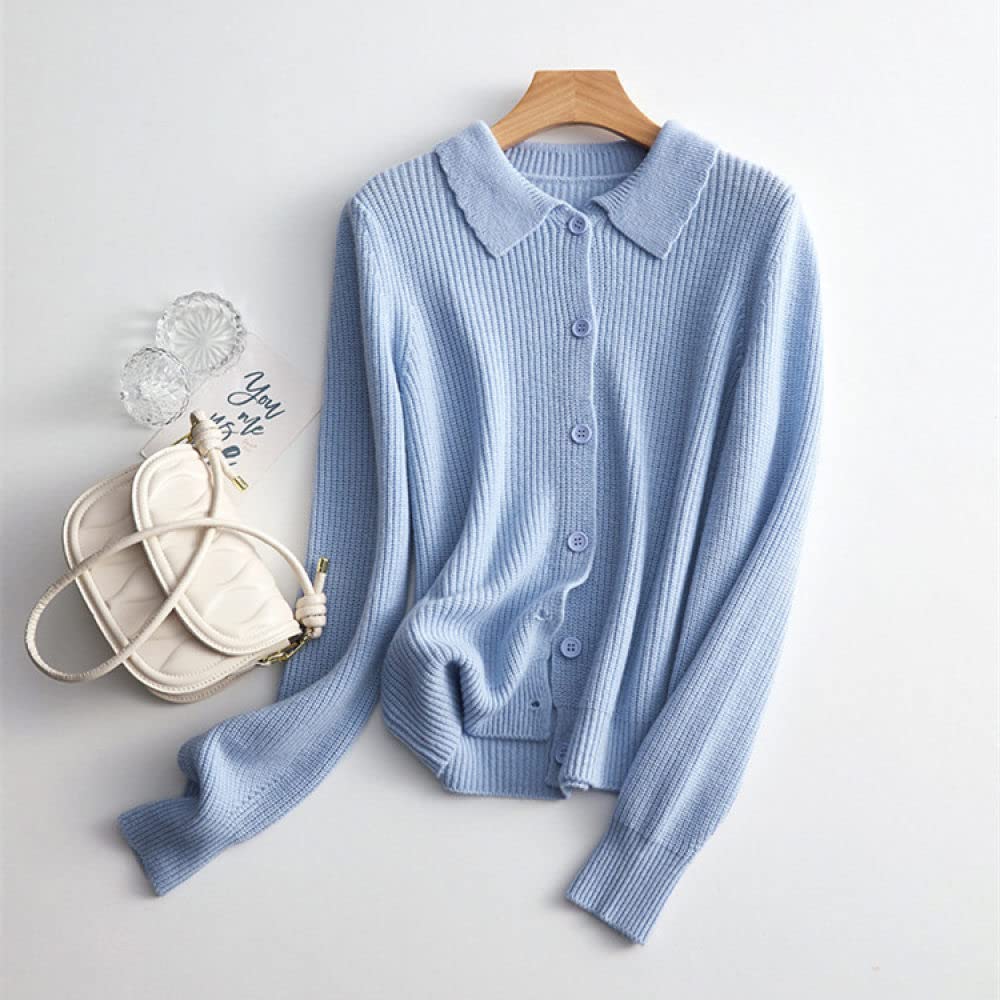Cárdigan para Mujer Cárdigan de Lana de Punto para Mujer Abrigo Retro Azul con Solapa Suéteres Cárdigan de Manga Larga con Botones Y Frente Abierto Cárdigan de Invierno de Punto Suave Chaqueta para U