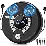 Portable CD Player with 2000mAh Rechargeable Battery, Personal CD Player for Car with AUX,CD Discman Player with Headphone,USB Port,Dual Speaker,FM Transmitter,Anti-Skip Protection,Backlight