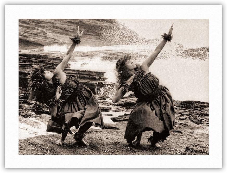 Two Hawaiian Hula Dancers - Vintage Sepia Toned Photograph by Alan Houghton c.1960s - 100% Pure Carbon Archival Inks - 290gsm Bamboo Paper Fine Art Print 12x16in