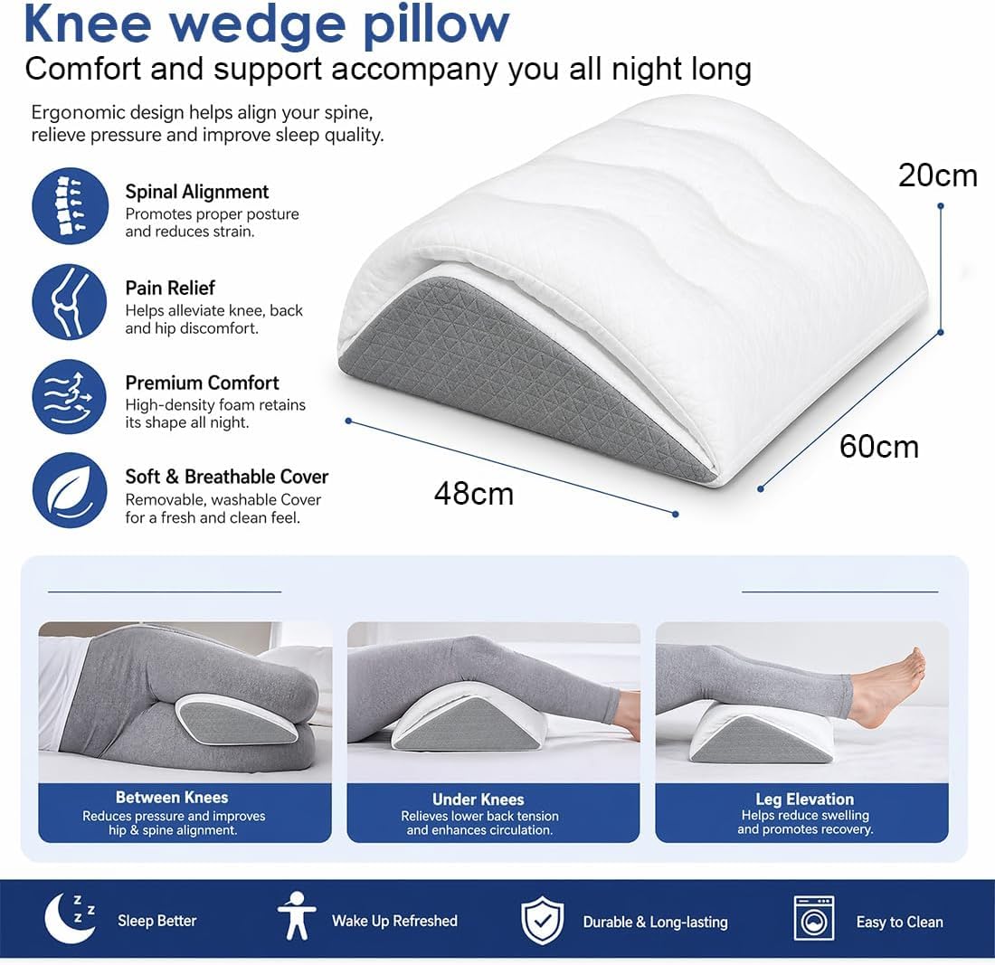 Cojín para piernas y rodillas para dormir de espalda, cojín ergonómico para piernas y pies, almohada triangular de espuma viscoelástica para cama, sofá