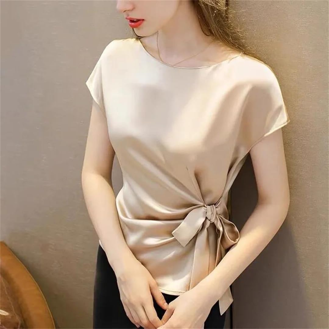 Camicetta da donna in chiffon in raso stile coreano con lacci