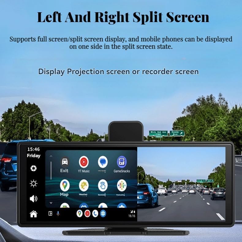 Image of Carvera Smart 10.26 inch CarPlay & Dual-Dash Cam System, Portable Carplay Screen for Car, 4K HD Car Stereo Touch Screen (Set+Mount Bracket+no Card)