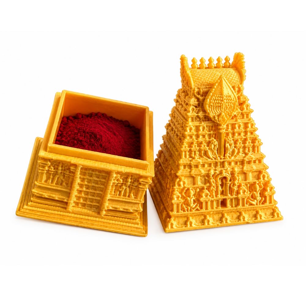 3D Printed Temple Kumkum Box | Kumkum Box with Lid | Pooja Gift Item, 7cm | Temple Architecture, Removable Lid, Kumkum Holder-image-32