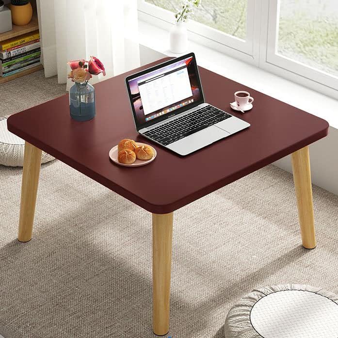 MHS DECOR Modern Square Table with Dark Top and Wooden Legs – Sleek Design for Living Room, Office, Or Dining Area – Minimalist Wooden Furniture (Brown)