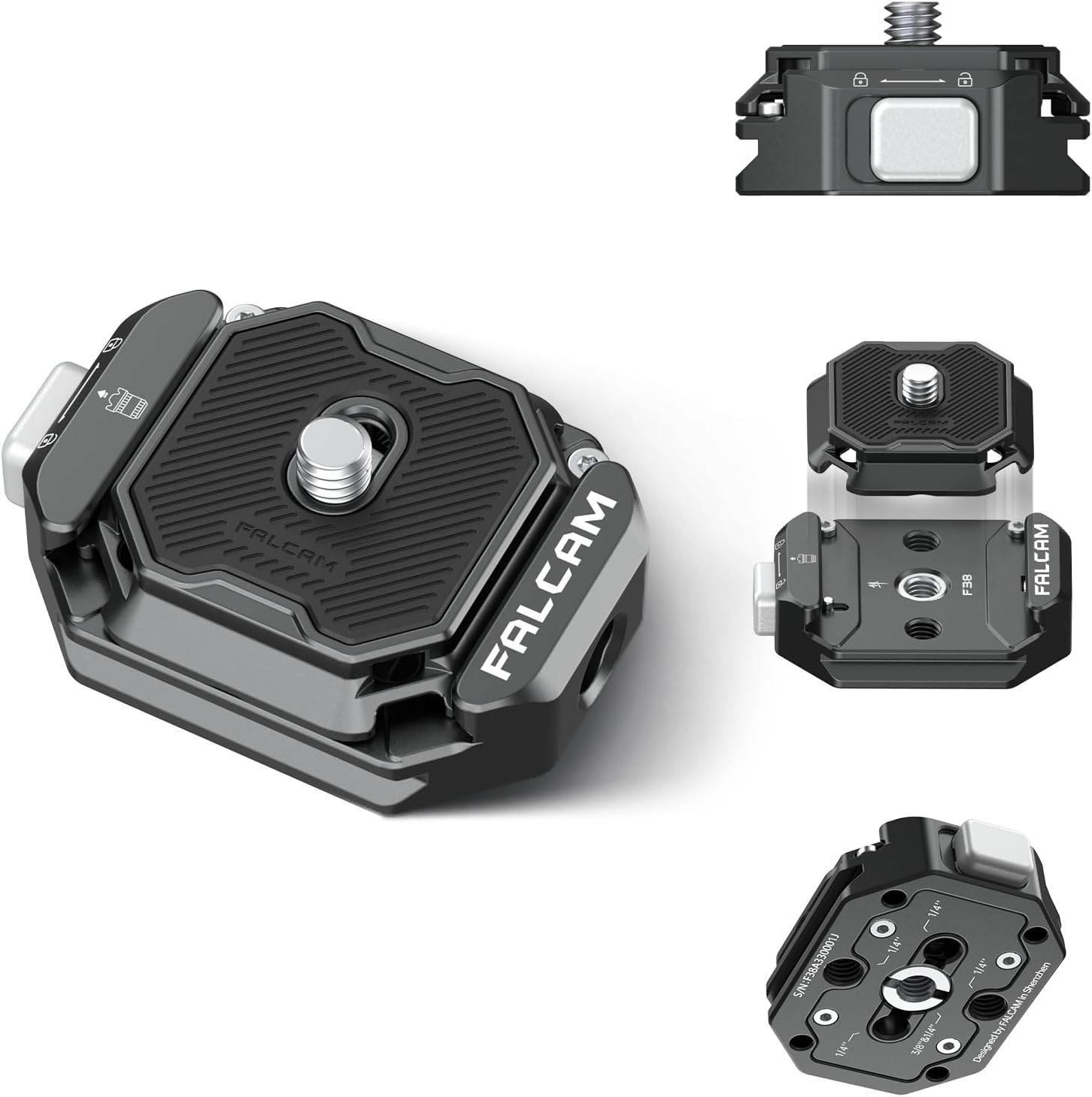 FALCAM Multi-Hole F38 Quick Release Plate,38mm Camera Mounting Adapter w 1/4" to 3/8" Screw Thread,Aluminum Quick Release System QR Plate Kit,Fits for Sony Canon Tripod Monopod DSLR Stabilizer Slider