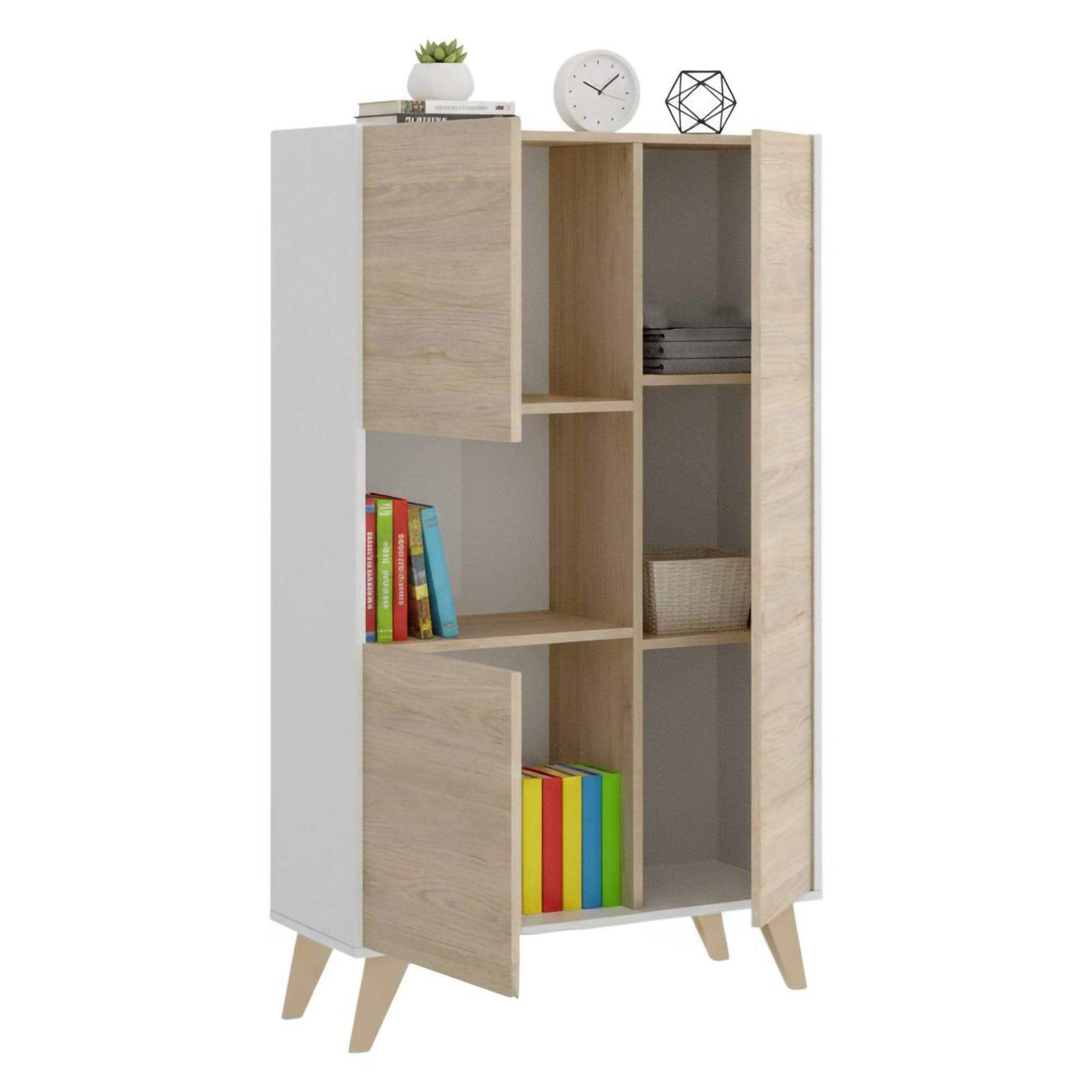 Dmora - Credenza Boario, Buffet alto da soggiorno, Madia moderna da salotto a 3 ante, 81x43h135 cm, Rovere e Bianco