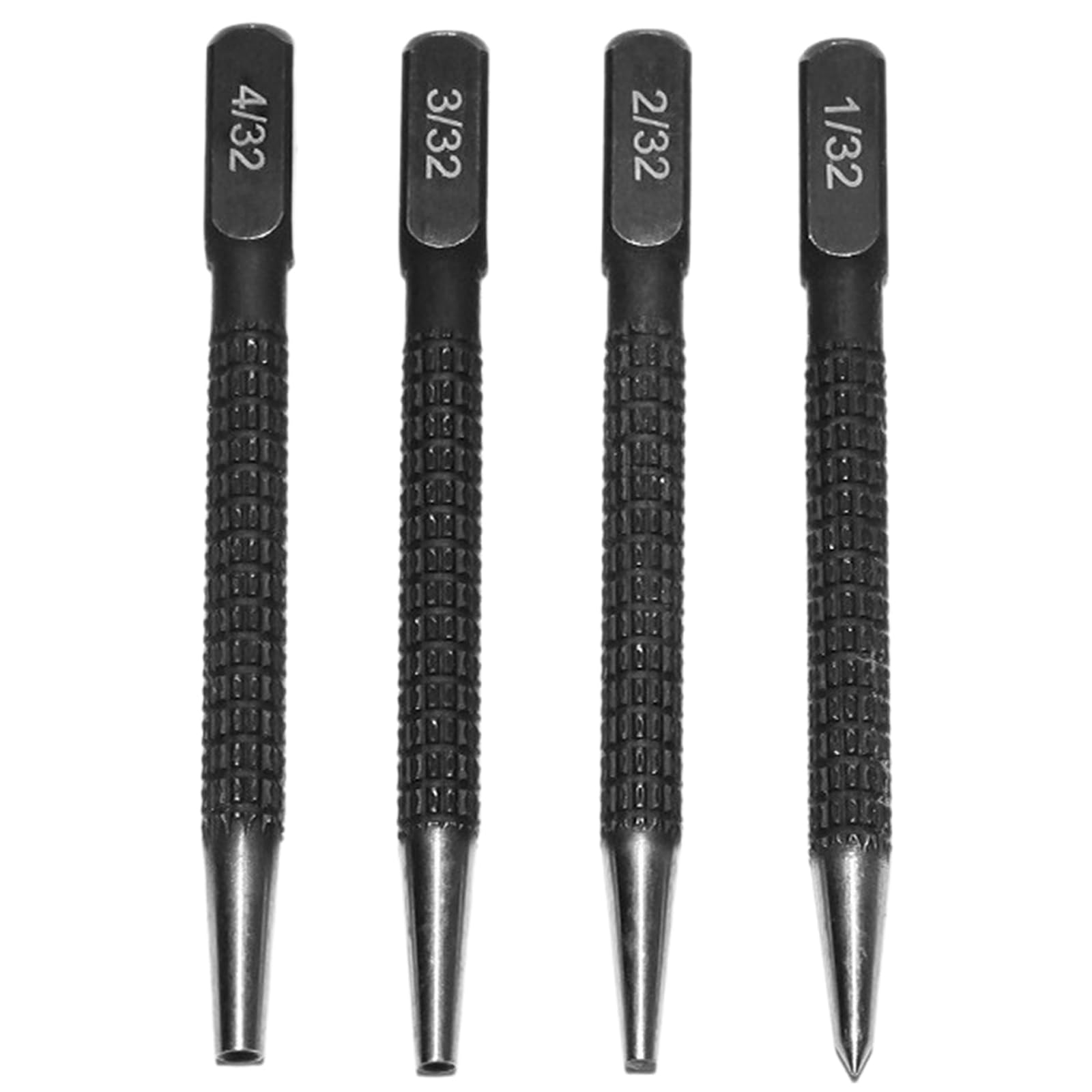 4-Piece Heavy Duty Center Punch Set - High Hardness Steel Punch Heads (1/32" to 4/32") for Precision Drilling, Wood Marking & Metal Work - Includes Electric Drill Compatible Breaker Punches