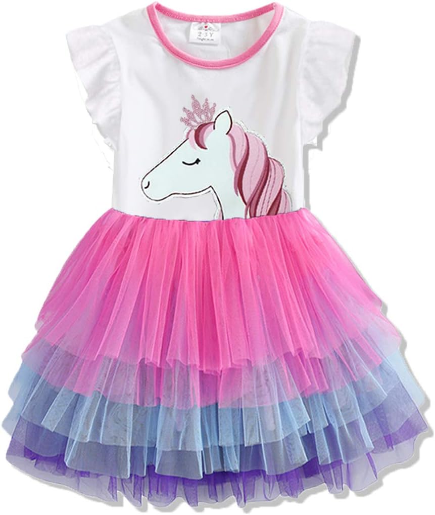 DXTON Little Girl Children Kid Summer Short Sleeve Tutu Party Wedding Birthday Dresses SH4590-5T