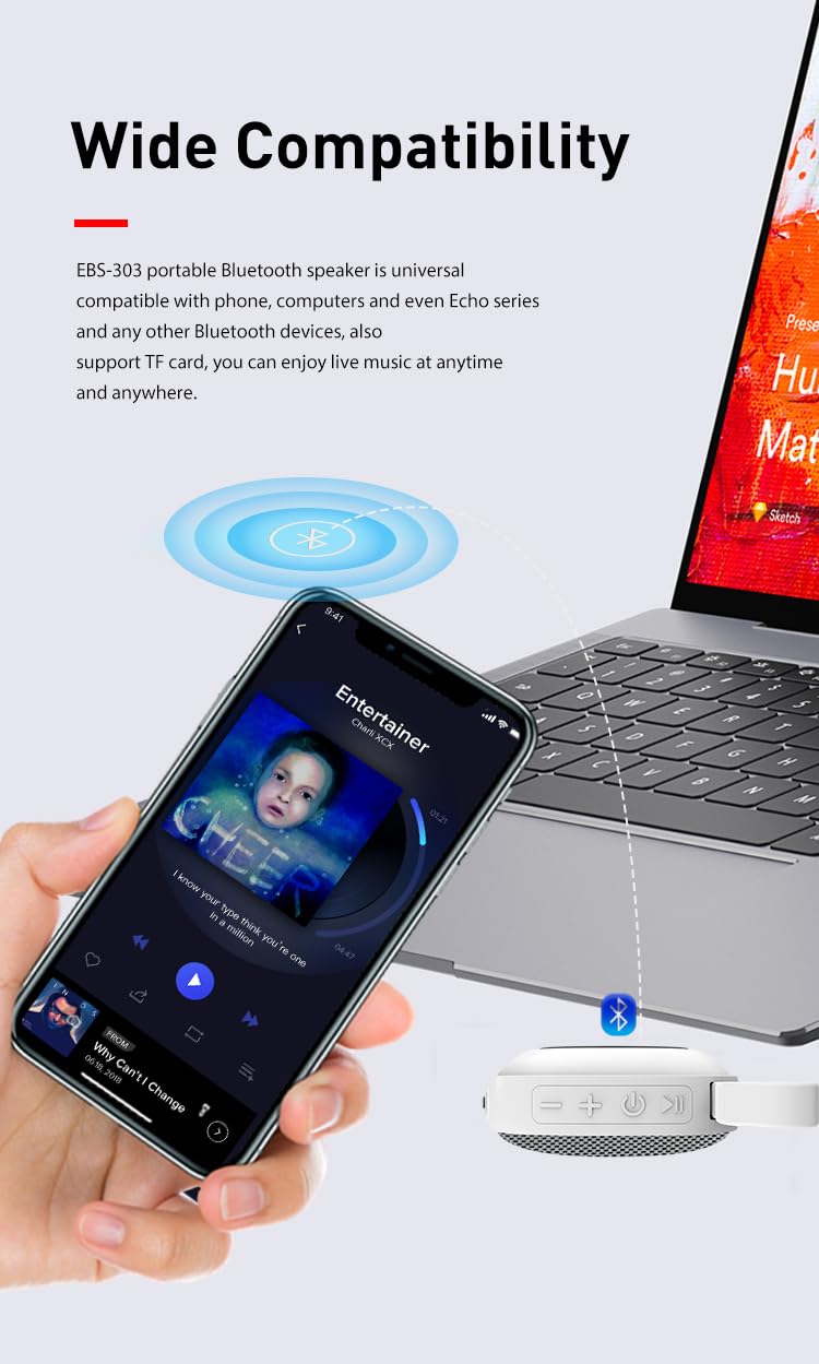 TKMARS Altavoz Bluetooth portátil, altavoz inalámbrico impermeable IPX5 con imán, Bluetooth 5.0, estéreo TWS, compatible con tarjeta TF, para exteriores, senderismo y viajes, 125 g ligero
