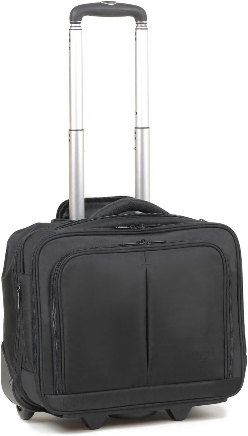 High Quality Wheeled Cabin Laptop Suitcase Flight Bag***15.6" Removable Laptop Sleeve***Size: 44cm x 38cm x 19cm*** (Plain Black)