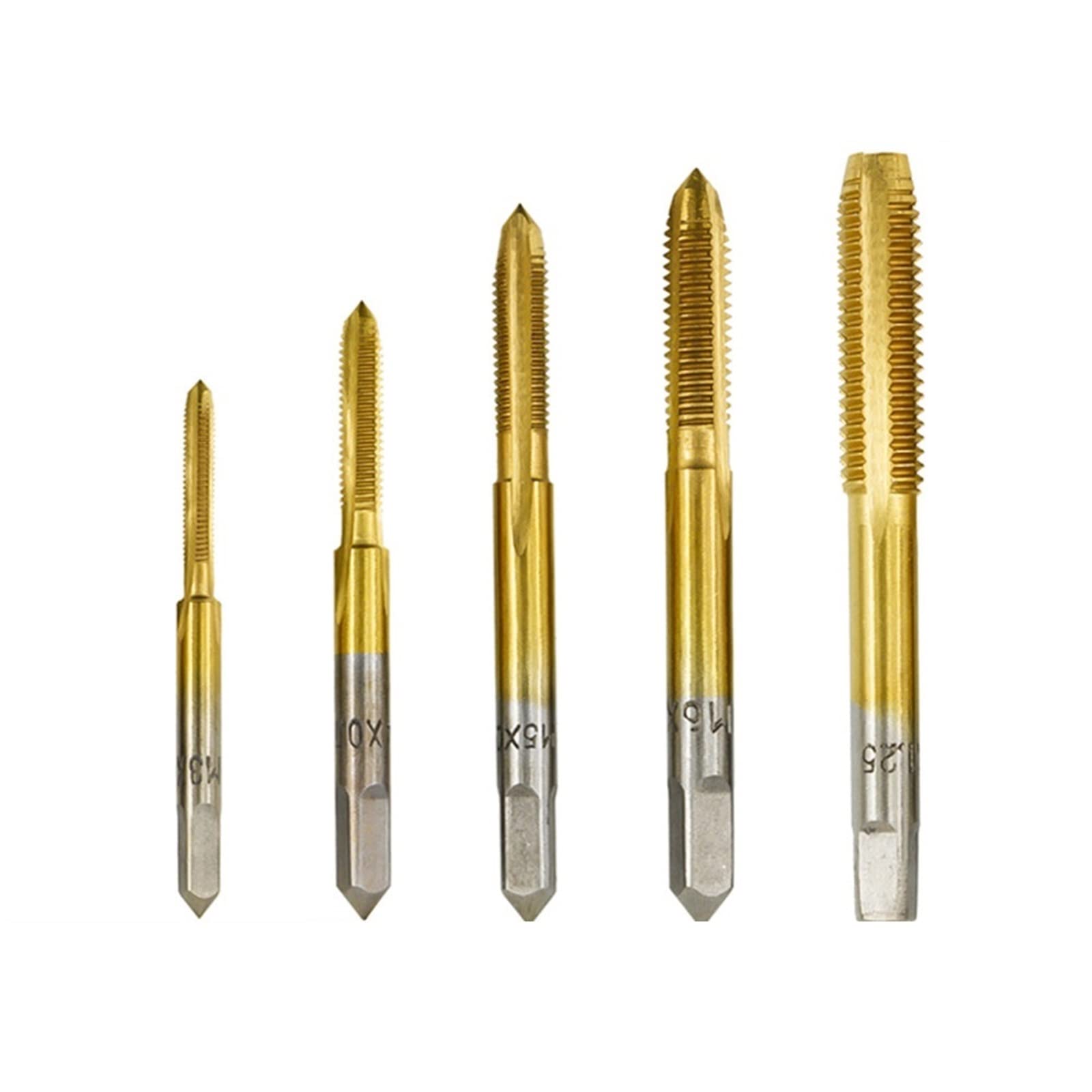 Set di 5 Maschi a Mano Rivestiti in Titanio M3 M4 M5 M6 M8 HSS con scanalatura Dritta, Maschi per Filettatura Destra, Set di Punte filettate MINGPING