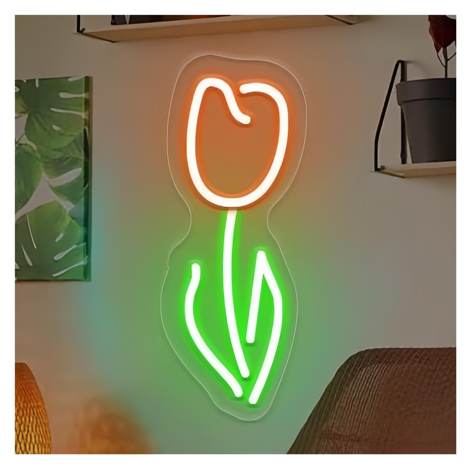 Rongch Orange Hanging Art Signs Tulip Bouquet Neon Sign Flower Shop Storefront Window Display Business Entrance Decor 45Cm(Orange)
