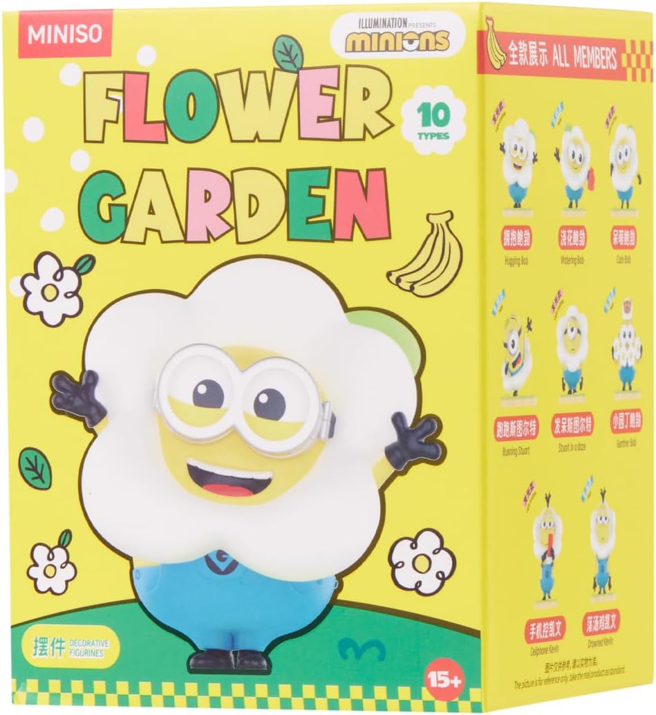 MINISO Minions Collection Flower Garden Surprise Blind Box Figure Model Cute Stuff Mystery Box for Home Decor Birthday (Random One Figure)