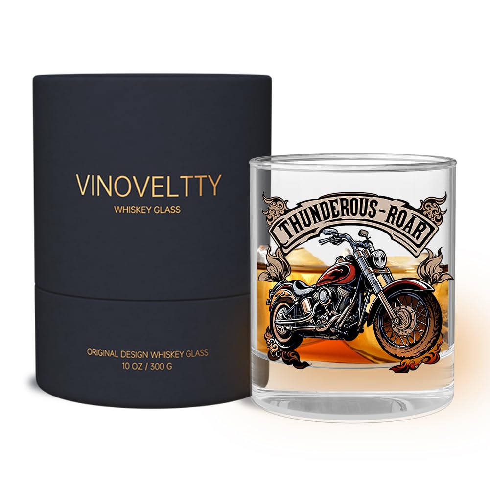 Motorcycle Whiskey Glass, Motorbike Birthday Gifts for Men Dad Biker, Fathers Day Christmas Gift for Dad Brother Husband, Whiskey Tumbler(300 ML)