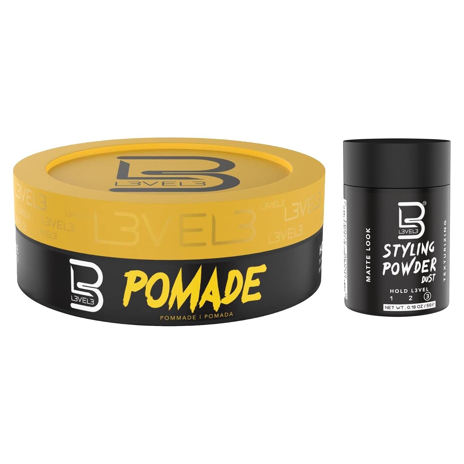 L3 Level 3 Pomade - Improves Hair Strength and Volume Long-Lasting Hold Infused with Keratin (Large Pomade with Powder)