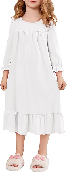 Arshiner Girls Nightgowns Long Sleeve Pajama Dress Cute Ruffle Sleepwear Soft Night Gowns