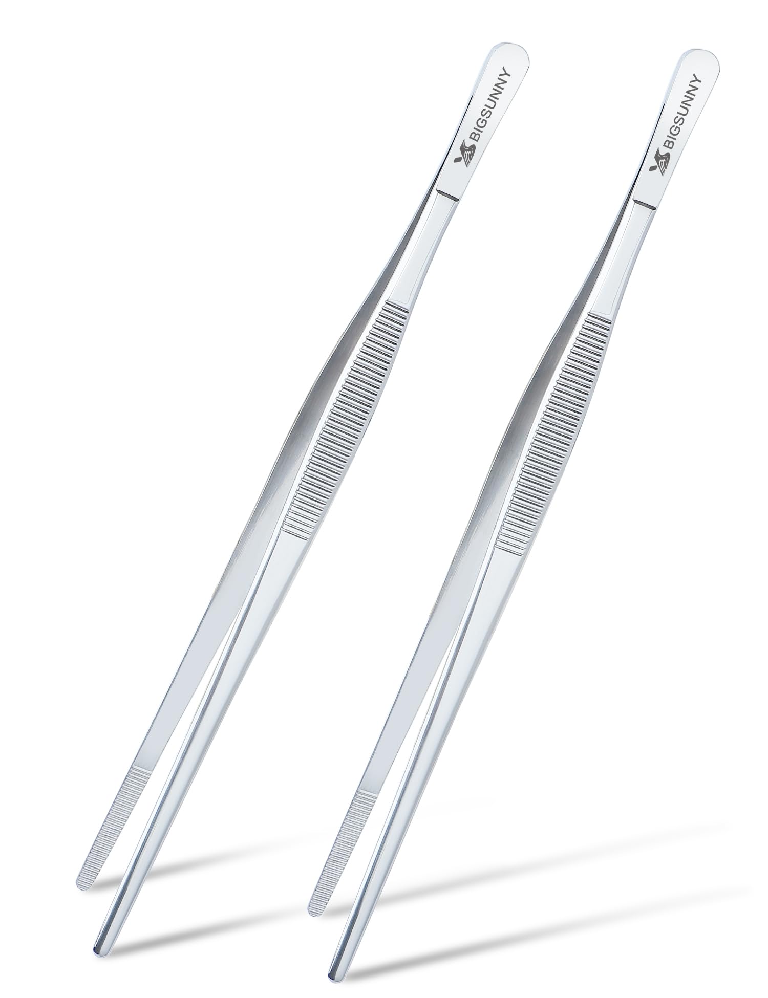MSY BIGSUNNY Stainless Steel Precision Serrated Tips Food Tongs (2, 8.5")
