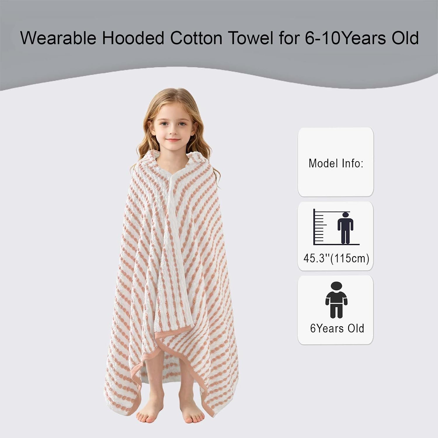 VOOVA & MOVAS Hooded Bath Towels for Kids | Soft Absorbent 100% Cotton Thick Towel Wrap | Versatile Beach, Pool, Swim & Bath Cover-Up | White Reddish Brown Dotted Plaid